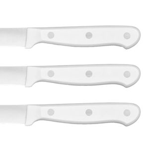 Ensemble de 4 couteaux à steak de haute qualité avec lames en acier inoxydable à bord lisse et courbé et manches noirs robustes pour trancher la viande - Product Image 6