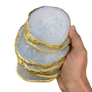 Natural White Crystal Slices Gold Electroplated Edge Polished Heart Shape Portable Decorative <b>Coasters</b> Aameena <b>Agate</b> Brand - Product Image 5