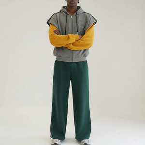 Ensemble de sweat à capuche zippé pour homme, couleur unie, coupe mi-longue, épaules tombantes, en molleton de coton de haute qualité, personnalisable avec logo, qualité supérieure - Product Image 5