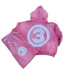 Pink Hooded Zipper Sweatshirt Women <b>Y2K</b> Glitter Print Letter Design Loose Fit Full Sleeve Spring Casual Tracksuit With Pockets - Product Image 2