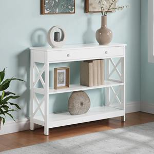 Mesa Consola Blanca con Espejo y Cajón, Laterales con Diseño en X, Estante de Almacenamiento de 3 Niveles, Mueble Moderno para Entrada de Casa de Campo u Hotel - Product Image 2