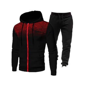 Ensemble de survêtement sportif pour homme, noir à pois rouges, à capuche, manches longues, fermeture éclair, respirant, pour l'automne - Product Image 1