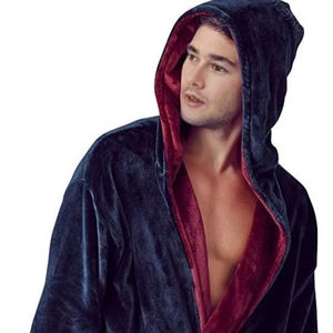 Peignoir en polaire pour homme, personnalisé, long, à capuche, brodé avec monogramme, peignoir doux et chaud pour homme, pour la maison, l'hôtel - Product Image 1