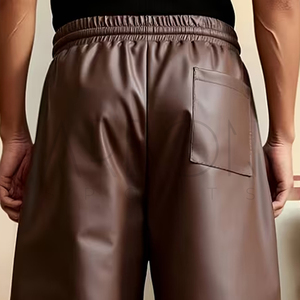 Pantalones Cortos Anchos de Cuero Sintético Marrón de Primera Calidad, Diseño Nuevo y Personalizado, para Hombre, Moda Urbana - Product Image 5