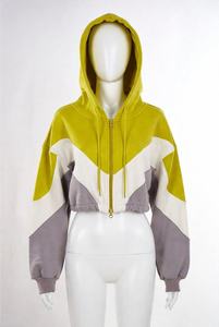 Women's Color Block <b>Cropped</b> <b>Zip</b> <b>Up</b> Hoodie Casual Drawstring Hooded Sweatshirt Long Sleeve Streetwear Jacket - Product Image 2