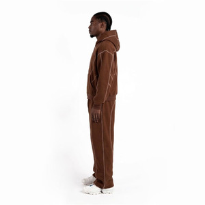 Ensemble de survêtement marron premium pour homme – Sweat à capuche entièrement zippé et pantalon de jogging - Product Image 4