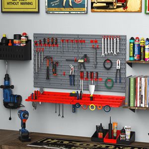 Pannello Forato e Scaffale da Parete per Garage da 54 Pezzi con 50 Ganci e Forte Capacità di Carico - Product Image 2