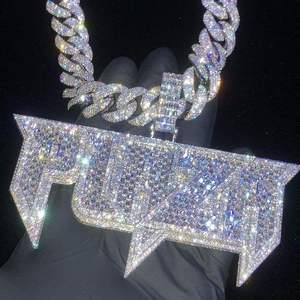 Pendentif en moissanite taille baguette certifié GRA, plaqué platine, argent sterling 92,5 %, bijoux personnalisés unisexes pour hommes, style hip-hop - Product Image 1