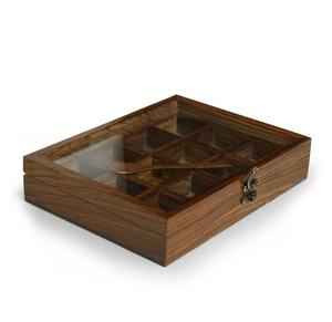 Wooden Spice Box With 8 Compartments Handmade Traditional Seasoning Storage <b>Container</b> For Kitchen Counter - Product Image 3