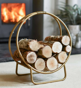 Porte-bûches incurvé en laiton antique avec base artisanale circulaire, best-seller, pour intérieur et extérieur - Product Image 6