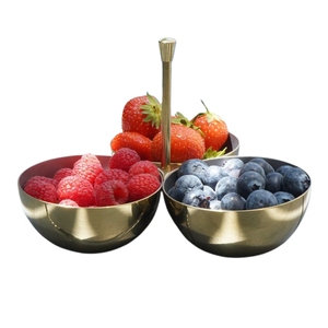 Wholesale Vintage Metal Dip Bowl Set 3 Tier Metal Serving Dish Bowl with Stand and Spoons Premium Chutney Sauce Container - Product Image 5