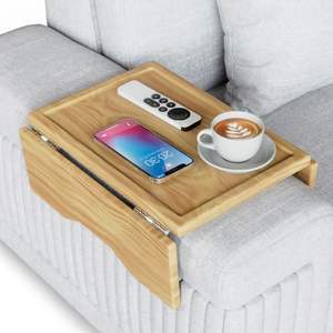 Petit plateau d'accoudoir en bois de forme compacte et finition polie lisse pour un rangement pratique sur table - Product Image 1