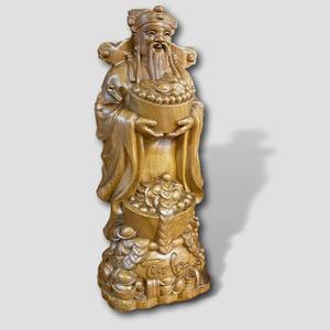 Hand Carved Rosewood God of Wealth <b>Statue</b> Feng Shui Wooden Figurine for Home Office Business Decor - Product Image 3