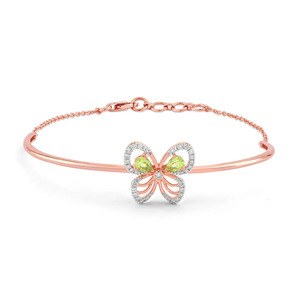 Green Butterfly Diamond Bracelet with Rose Gold Slim <b>Frame</b> and Elegant Open Wing Center Design - Product Image 1