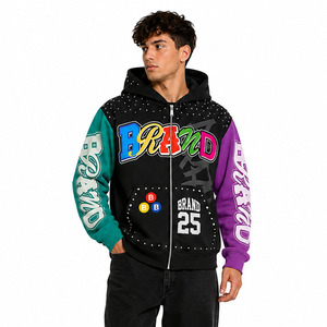 Premium Custom Luxury Rhinestones <b>Zip</b> Up Hoodies Oversized Streetwear Embroidery Patch Logo Hoodie Y2K Fashion OEM Manufacturer - Product Image 1