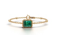 Bracelet chaîne en or jaune 18 carats avec émeraude naturelle sertie clos |   Bracelet en émeraude véritable taille émeraude pour femme