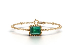 สร้อยข้อมือทองคำ 18K ประดับมรกตธรรมชาติแบบฝังขอบ |   สร้อยข้อมือมรกตแท้ทรงเหลี่ยมสำหรับผู้หญิง - Product Image 1