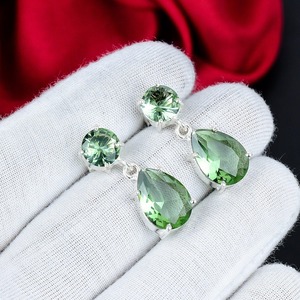 Boucles d'oreilles pendantes en améthyste verte, argent sterling 925, faites à la main, coupe poire, bijoux élégants, cadeau pour femmes - Product Image 6