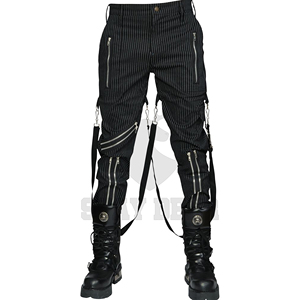Pantalon cargo gothique taille haute multi-poches coupe large style streetwear - Product Image 3