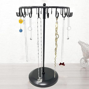 <b>Rotating</b> Necklace Holder Jewelry Organizer <b>Display</b> <b>Stand</b> 14-Inch with 23 Hooks Black Jewelry <b>Stand</b> Wuth Round Base - Product Image 5