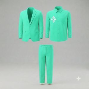 Traje de Pantalón y Chaqueta de Terciopelo Estilo Italiano para Hombre, Antiarrugas, Transpirable, Cierre de Botones, Diseño Plano Frontal, Viscosa/Poliéster - Product Image 1