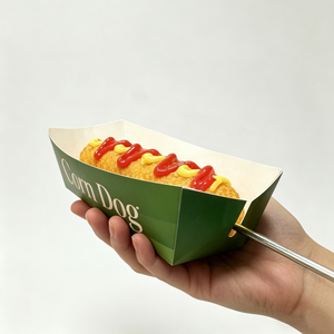 Custom Printed Disposable UV Printed Biodegradable Eco-Friendly Ivory Paper Boat Shaped Hot Dog Food Packaging Waffle Stick Tray - Product Image 1