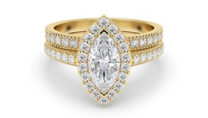 Marquise Shoulder <b>Set</b> <b>Ring</b> With Matching Band 1.00 Ct Lab Grown Diamond In 18K <b>Gold</b> And Platinum - Product Image 2