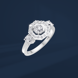 Bague de fiançailles pour femme en platine PT950 avec diamants de laboratoire taille octogonale, style classique - Product Image 1