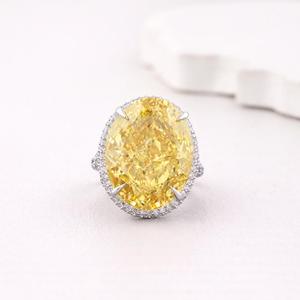Anillo de Compromiso de Lujo con Diamante Amarillo Ovalado Cultivado en Laboratorio, con Halo Oculto, para Mujer, en Oro Blanco de 14K, Anillo de Promesa Nupcial - Product Image 1