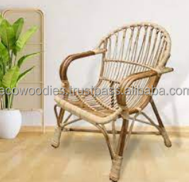 Sillón de Bambú Tejido a Mano Moderno con Reposabrazos, Cojín Azul y Blanco, Venta al por Mayor - Product Image 2