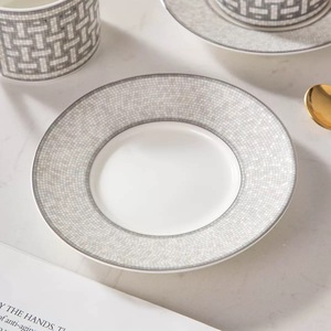 European style woven stripe pattern minimalist ceramic coffee <b>tea</b> <b>cup</b> and <b>saucer</b> set for home and afternoon <b>tea</b> - Product Image 3