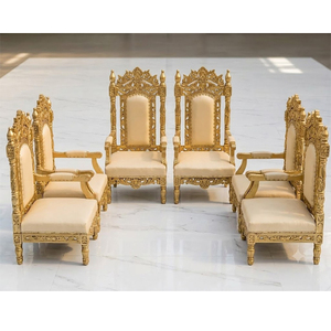 Sillas de Ceremonia Vidhi Talladas a Mano de Lujo al por Mayor, Elegantes Sillas de Madera Blancas y Doradas para Mandap, Sillas de Trono para Novios - Product Image 3