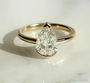 Anillo de Compromiso con Diamante Cultivado en Laboratorio de Primera Calidad, Corte Pera, 1 CT, EF VVS VS, Sin Níquel, Sin Plomo, para Mujer, Oro Sólido de 10k/14k/18k, para Novia - Product Image 5