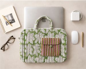 Jaipur Originals Quilted Floral Cotton Fabric <b>Laptop</b> Tote Bag Striped Pocket Handle Shockproof Lightweight Protective Vintage - Product Image 1