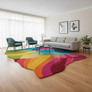 Tapis en laine de Nouvelle-Zélande tufté à la main par un designer, motif abstrait multicolore, forme ondulée organique, tapis de sol avec envers en latex, cadeau du Nouvel An - Product Image 1