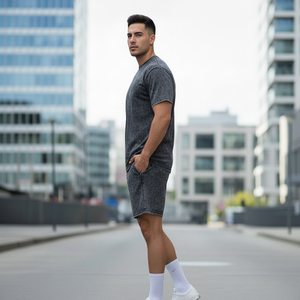 Ensemble T-shirt et short oversize délavé pour homme, col rond, coton, style décontracté d'été, imprimé logo, streetwear - Product Image 2