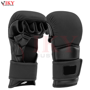 Servicio OEM ODM, Guantes de MMA de Cuero Negro con Logotipo Personalizado, Palma Abierta, para Grappling, Sparring, Entrenamiento de Artes Marciales Mixtas - Product Image 2