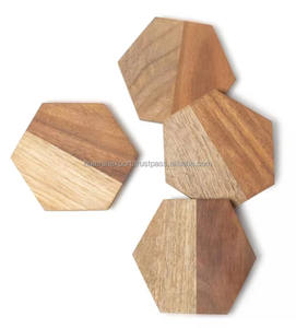 Posavasos de madera hexagonales al por mayor posavasos marrón de último diseño Juego de 4 posavasos de Decoración de mesa posavasos - Product Image 1