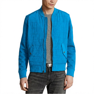 Blouson bomber bleu marine pour homme, col montant zippé, en polaire polyester coupe-vent, idéal pour l'automne - Product Image 4