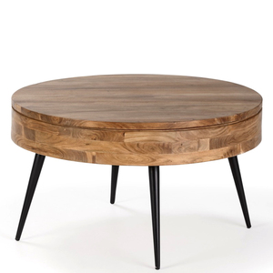 Midcentury Modern Round Wood <b>Coffee</b> <b>Table</b> with <b>Lift</b> Top Foldable Design Metal Legs Handmade Living Room Furniture - Product Image 1