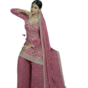 Salwar Kameez de Diseño Moderno para Fiesta, Semi-Confeccionado, Cuello Redondo, Bordado con Hilos, Color Rosa, Estilo Bollywood, Modal Viscosa - Product Image 1
