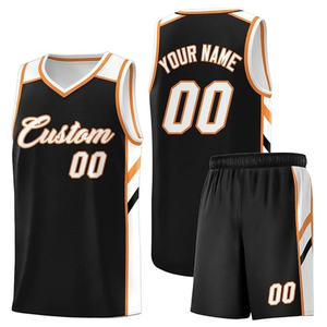 Ensemble de maillots de basket-ball sublimés personnalisés, noir, orange, blanc, col en V, sans manches, respirant, en maille, uniforme unisexe pour adultes - Product Image 2