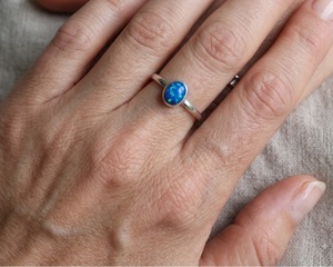 Wholesale Natural Blue Opal 925 Sterling Silver Oval Gemstone <b>Stacking</b> <b>Ring</b> Handmade Designer October Birthstone Jewelry - Product Image 6