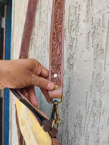 2026 New 100% Genuine Leather Bohemian Crossbody Shoulder <b>Sling</b> <b>Bag</b> With Golden Hair On Tassel Fringe & Carved Florals For Women - Product Image 5