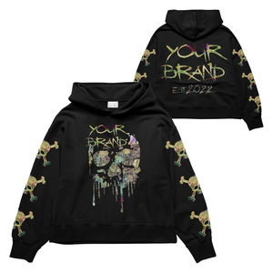 Sudadera con Capucha Corta de Forro Polar con Estampado de Calavera Personalizado OEM, de Alta Calidad, Oversize, 100% Algodón, Tejido Grueso, Corte Holgado, Unisex - Product Image 1