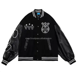 Hoge Kwaliteit Honkbalteam Mswvj125 Zwart Leer En Wol Jongens Varsity Jack Met Custom Logo