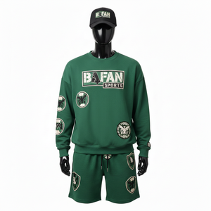 Ensemble sweat-shirt et short en molleton de coton de luxe pour homme, toucher doux, ton vert, logo brodé personnalisé, vêtements pour homme - Product Image 6