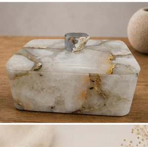 White Marble Decorative Urn Keepsake <b>Box</b> Leaf Knob <b>Memorial</b> Container for Home Display - Product Image 5