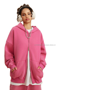 Ensemble de sweat à capuche en coton mélangé unisexe surdimensionné 355g, motif imprimé zippé personnalisé avec lavage à l'acide pour hommes, teint uni pour le printemps - Product Image 3