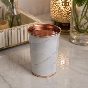 Verre à eau artisanal en cuivre pur imprimé marbre, Tasse de luxe en cuivre pour boisson, Tasse ayurvédique, Vaisselle de cuisine, Vente en gros, Cadeau - Product Image 3